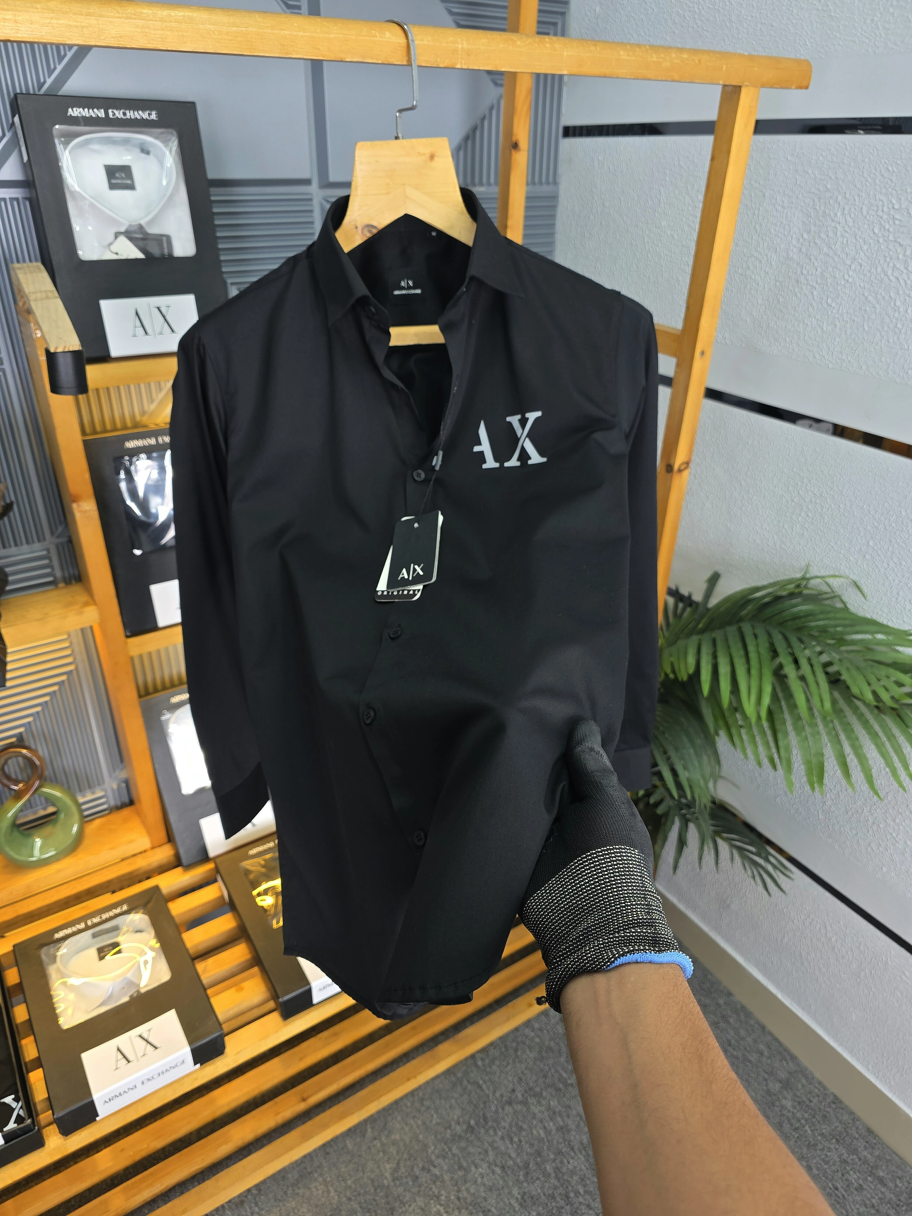 Ax New Pocket Logo Shirt Black M169-BK