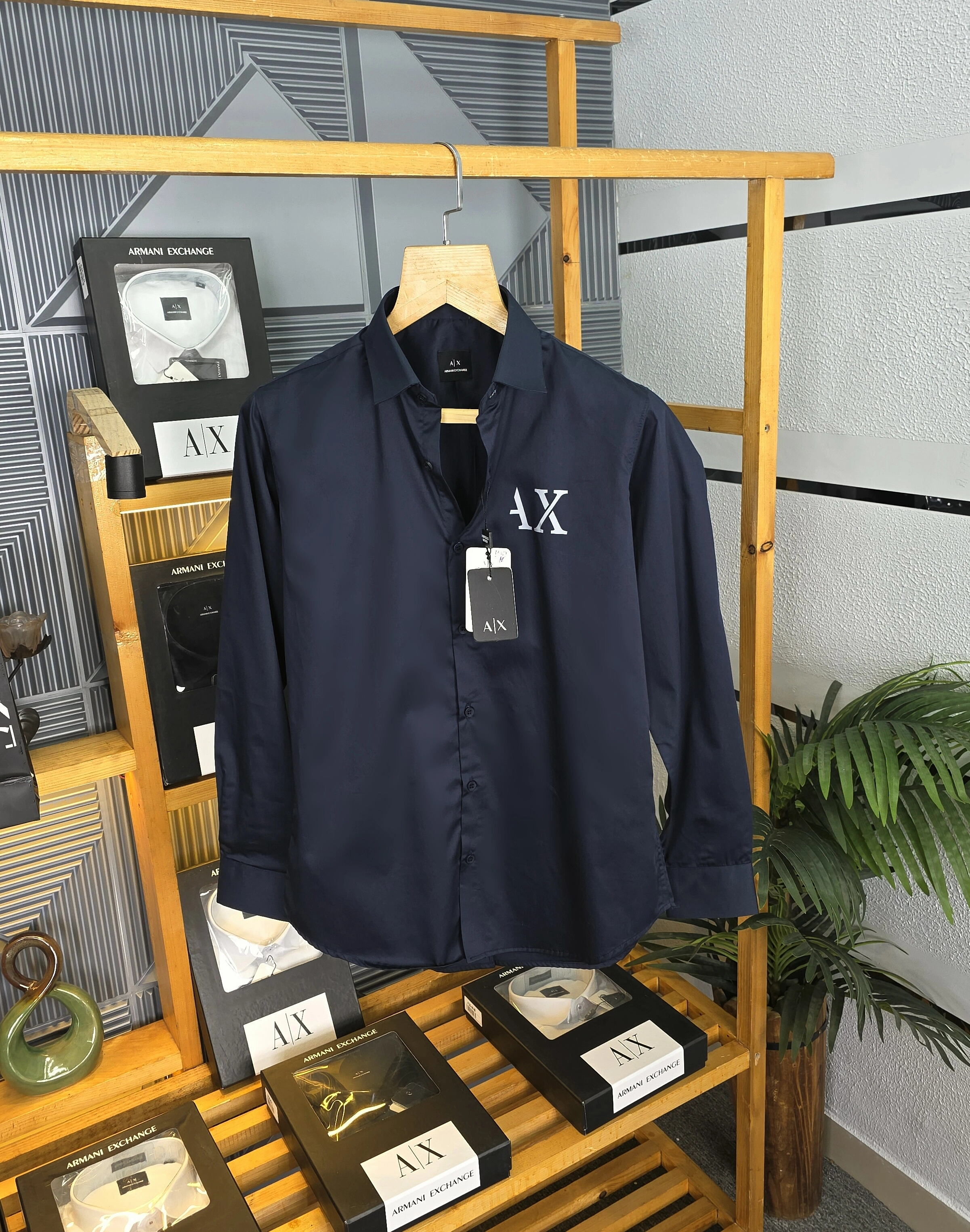 Ax New Pocket Logo Shirt Navy M169-N