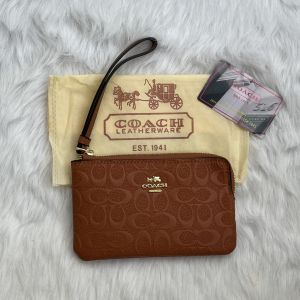 Coacchh Tan Emboss Wristlet With DustCover