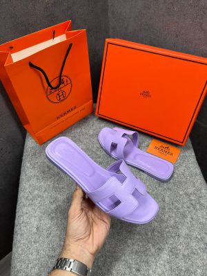 Hermes Paris Oran Flats For Her With OG Box & Carry Bag Light Purple Slide H38 Light Purple