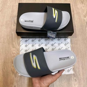 Skecher.s Hyper Burst Soft Premium White Yellow Logo Grey Flip-Flop SE12