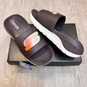 Skecher.s Go Recover Utopo Logo Premium Brown Cream Slides