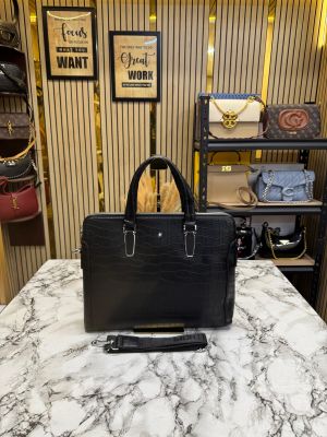 Mont Blanc Premium Quality Croc Embossed Leather Laptop Bag With Strap (Black)
