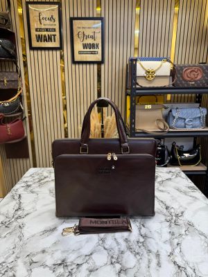 Mont Blanc Polished Premium Quality Laptop Bag With Strap (Brown F8006-5)
