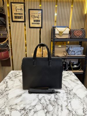 Bottega Veneta Intrecciato Leather Briefcase Woven Style Laptop Business Bag With Strap (BV2050)