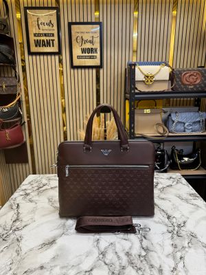 Arma_i Brown Monogram Embossed Pattern Leather Laptop Bag (A1970-5)