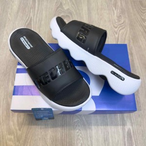 Skecher.s Massage Fit Footbed Black White Slides
