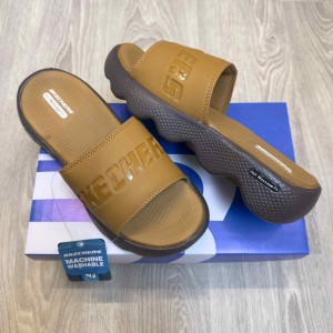 Skecher.s Massage Fit Footbed Tan Brown Slides
