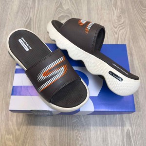 Skecher.s Massage Fit Footbed Brown Cream Slides