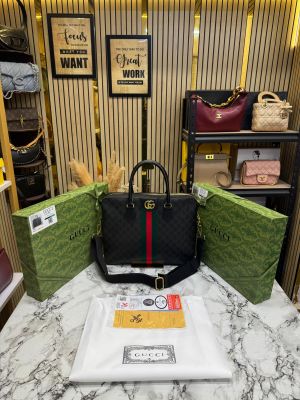 Gucc_i Ophidia GG Supreme Stripe Briefcase With Box And Dust Bag (Black)