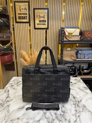 Hugo_Boss Monogram Printed Premium Quality Laptop Bag (7806-Black)