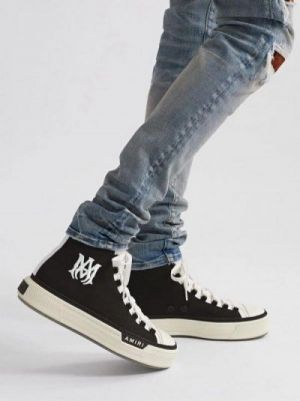 AMIRRI Ma court leather trimmed canvas high top sneakers black official 2025 latest colour store article SALE UA QUALITY FIX