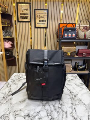 TUMI Alpha Bravo Navigation Roll-Top Backpack With Leather Trim (Black) (T85622)
