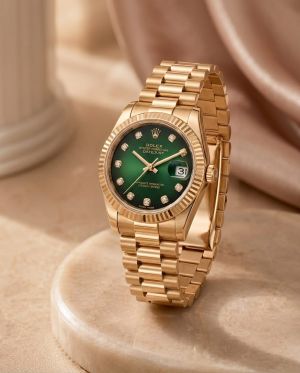 Rolee_x Oyester Perpetual Date Just Ladies Gold-Green
