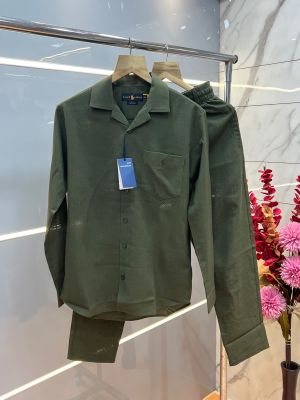 Ralp h Lauren Green Embroidered Logo with Linen Fabric Premium Tracksuit with Carry Bag 4220