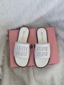 Miu Miu Raffia Effect On Sale White Slides For Her With Original Box And Dustcover