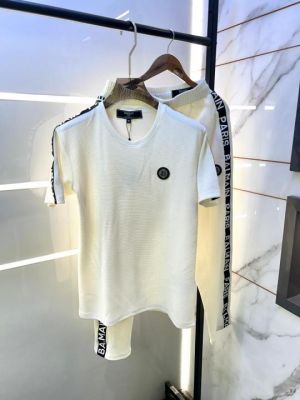 Balmai n Paris White Imported Embossed Print Premium Track Suit Brand Carry Bag Packing F3614-WH