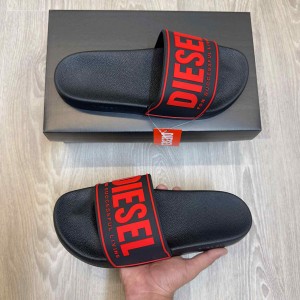 Diese.l Mayemi Logo Embossed Black Red Slides