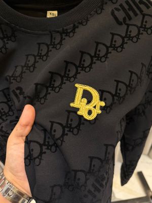 Christian Dio_r Chest Logo Full Monogram Sweatshirt Black