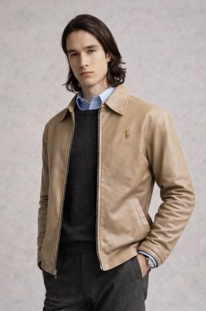 Ralp-h_Lauren Chest Logo Leather Jacket Camel Brown