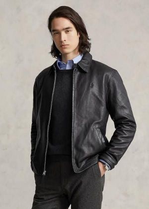 _lauren chest logo leather jacket black