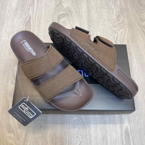 Birkenstock Adjust Velcro Straps Soft Cushion Brown Slides