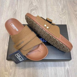 Birkenstock Adjust Kyoto Nubuck Soft Cushion Tan Slides