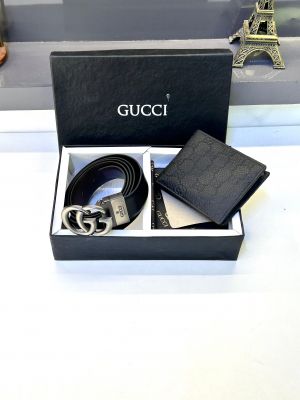Gucc_i Belt & Wallet Combo Grey Black Fa 719