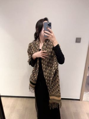 Dio.r_Oblique_Black_Beige_Cotton_Pashmina_With_OG_Box