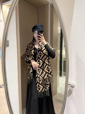 Fend.i_FF_Zucca_Monogram_Black_Beige_Cotton_Pashmina_With_OG_Box_&_Carry_Bag