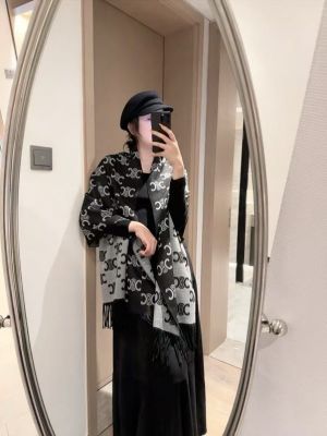 Celine_Triomphe_Monogram_Black_Grey_Cotton_Pashmina_With_OG_Box_With_Carry_Bag