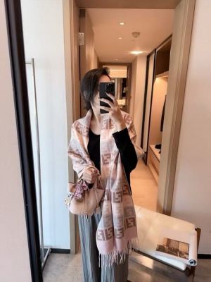 Fend.i_FF_Zucca_Monogram_Soft_Pink_Grey_Wool_Pashmina_With_OG_Box_With_Carry_Bag