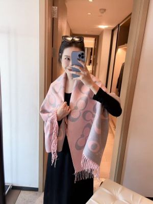 Coac.h_Signature_C_Monogram_Logo_Pink_Grey_Wool_Pashmina_With_OG_Box_With_Carry_Bag