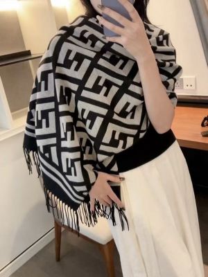 Fend.i_FF_Zucca_Monogram_Geometric_Block_Grey_Black_Wool_Shawl_Scarf_With_OG_Box_With_Carry_Bag