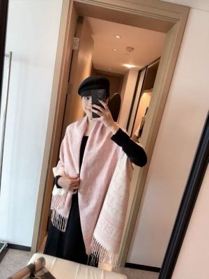 Christian_Dio.r_Oblique_Monogram_Letter_Print_Baby_Pink_White_Wool_Shawl_Scarf_With_OG_Box_With_Carry_Bag