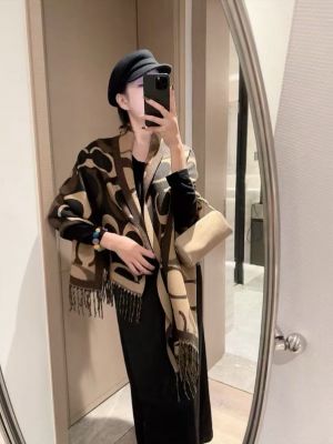 Coac.h_Oversized_Signature_C_Logo_Dark_Brown_Wool_Shawl_Scarf_With_OG_Box_With_Carry_Bag