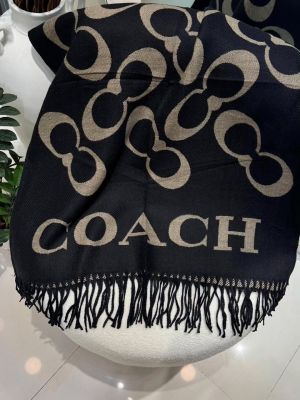 Coac.h_Oversized_Signature_C_Logo_With_Big_Text_Font_Black_Cream_Wool_Shawl_Scarf_With_OG_Box_With_Carry_Bag