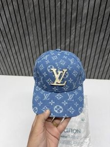 Louiiss Vuitton Front Big Logo Sky Blue Monogram Premium Unisex Hat With Original Zipper Polly Bag