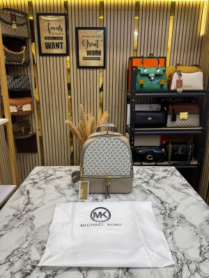 Michael Kor_s Rhea Signature Two Tone Monogram Backpack With Double Zip Compartments (13003)
