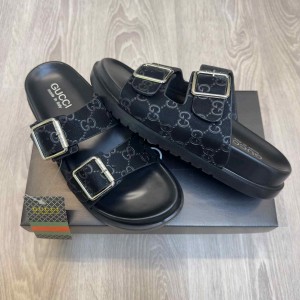Gucc.i GG Monogram Adjust Double Strap Black Sandal