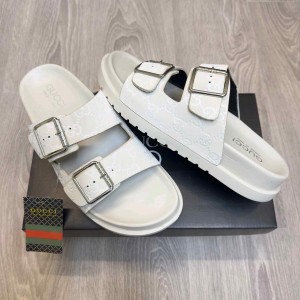 Gucc.i GG Monogram Adjust Double Strap White Sandal
