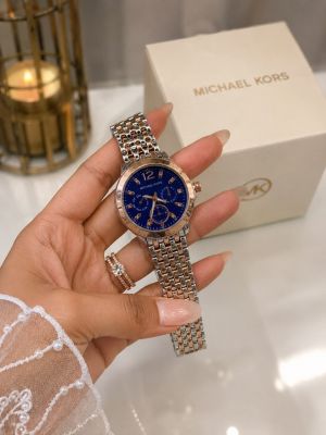 Michael Kores Lexington Two Tone Blue Dial Chronograph Working