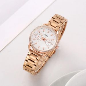 Fossiil Tailor Rosegold White Diamond