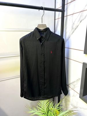 Ralp Lauren Linen Black Embroidery Logo Super Premium Shirt F5042-BL