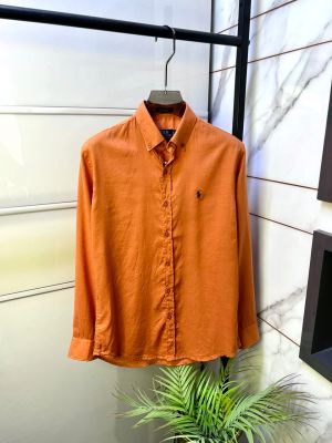 Ralp Lauren Linen Orange Embroidery Logo Super Premium Shirt F5042-OR