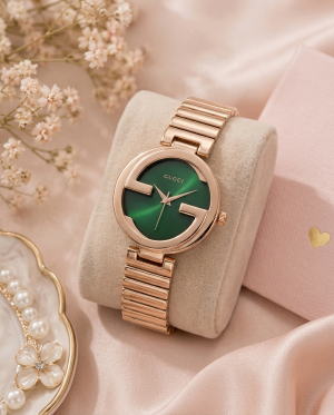 Guccc_i Interlocking G Plane Ring Rose-Gold Green