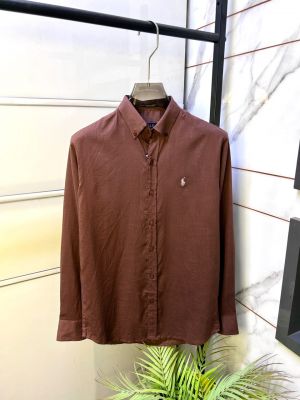 Ralp Lauren Linen Brown Embroidery Logo Super Premium Shirt F5042-BR