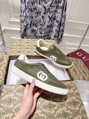 Gucc G75 Mens Canvas & Suede Dark Green Low Top Sneaker