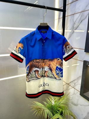 Gucc Blue Imported Premium Half Sleeves Printed Shirt F5057-BU