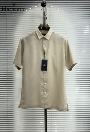 Hacket Chest Logo Half Linen Shirts Beige